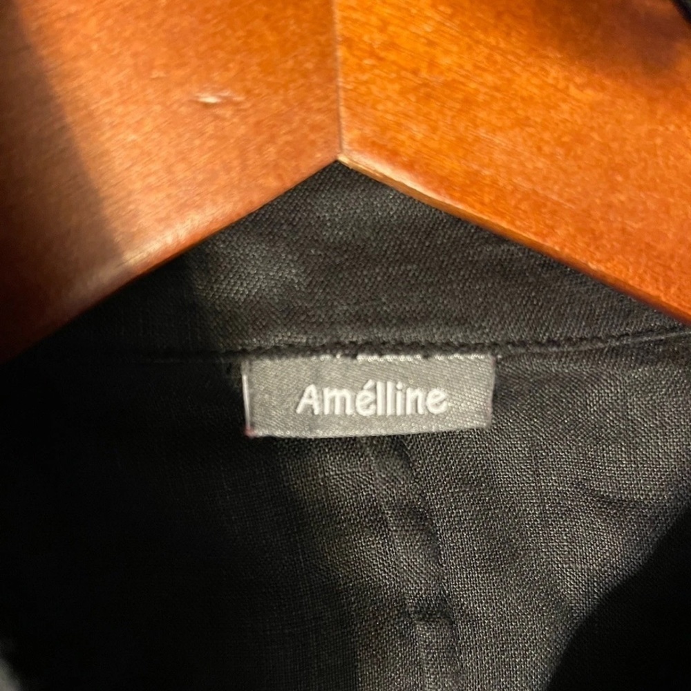 Amelline 100% Linen Hoodie Womens Black S/M Button Up Summer Lightweight Preppy - Picture 5 of 11